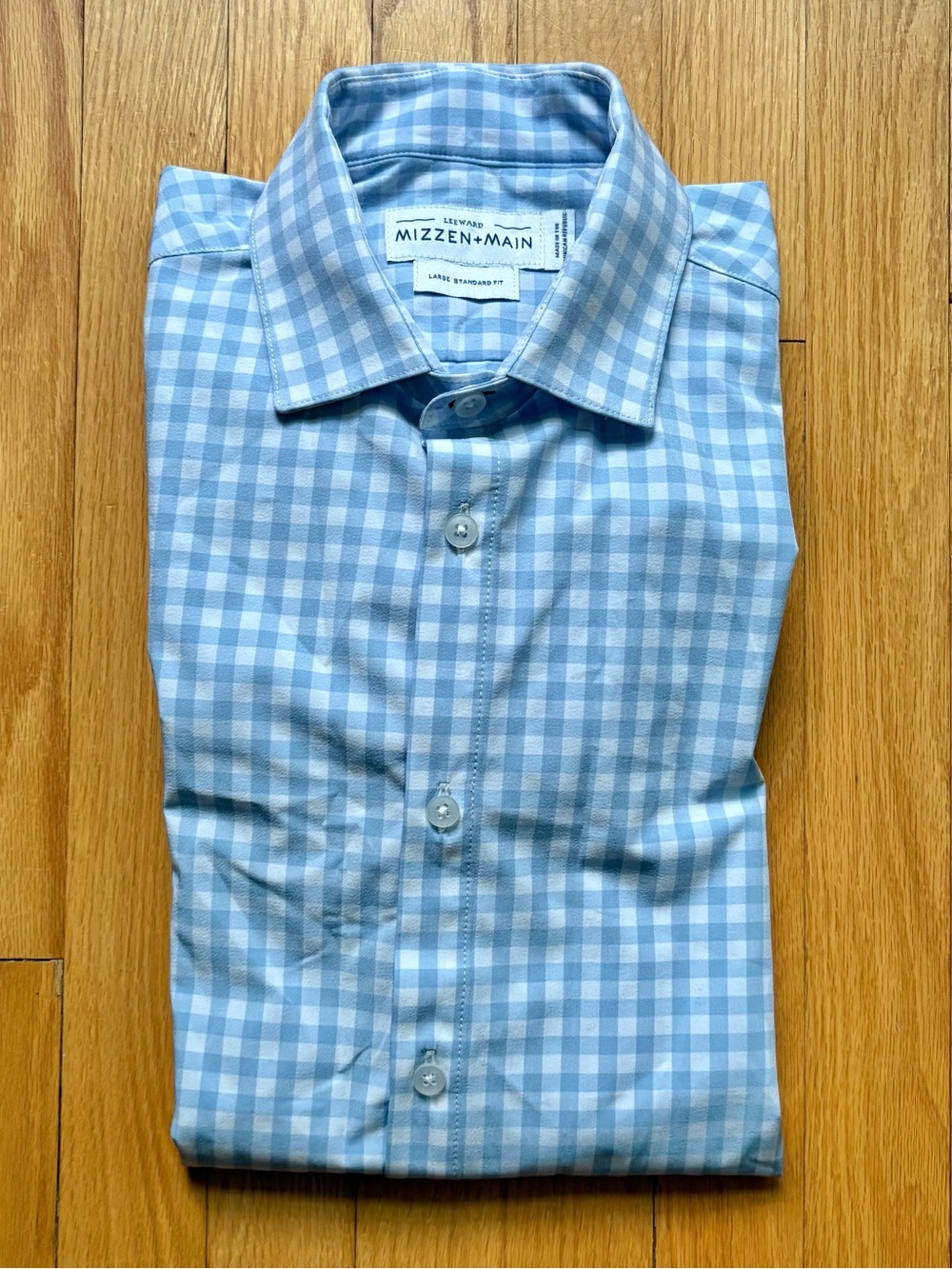 Mizzen+Main Men Long Sleeve Leeward Shirt Standard Large Light Blue White Checks